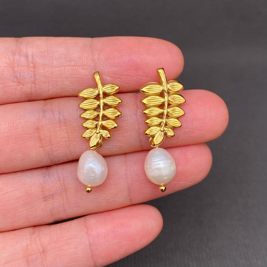 Pearl Leaf 18K Gold Plated Earrings