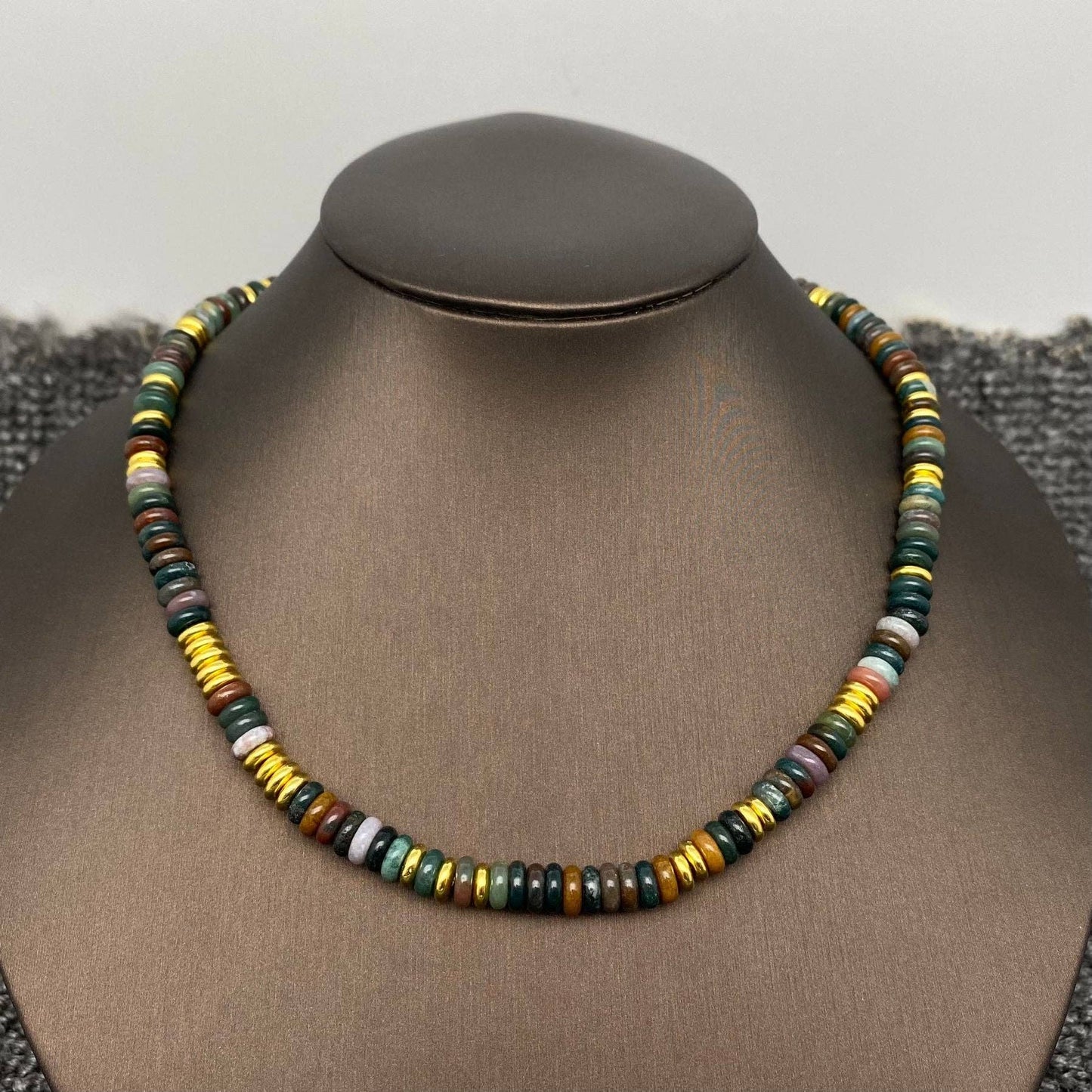 Stone & 18K Gold Plated Steel Beaded Necklace