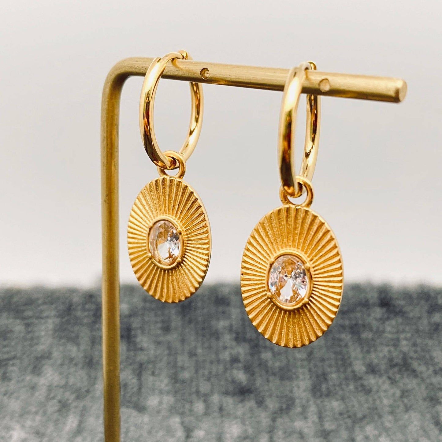 Inlaid Zircon 18K Gold Plated Oval Huggie Earrings