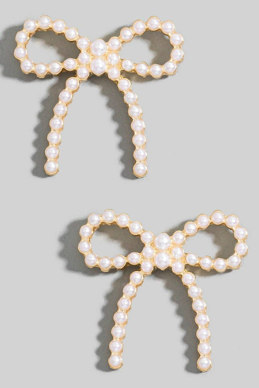 Pearl Pave Ribbon Bow Stud Earrings