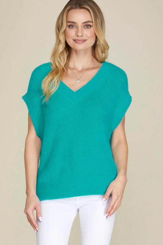 V-Neck Fuzzy Sweater