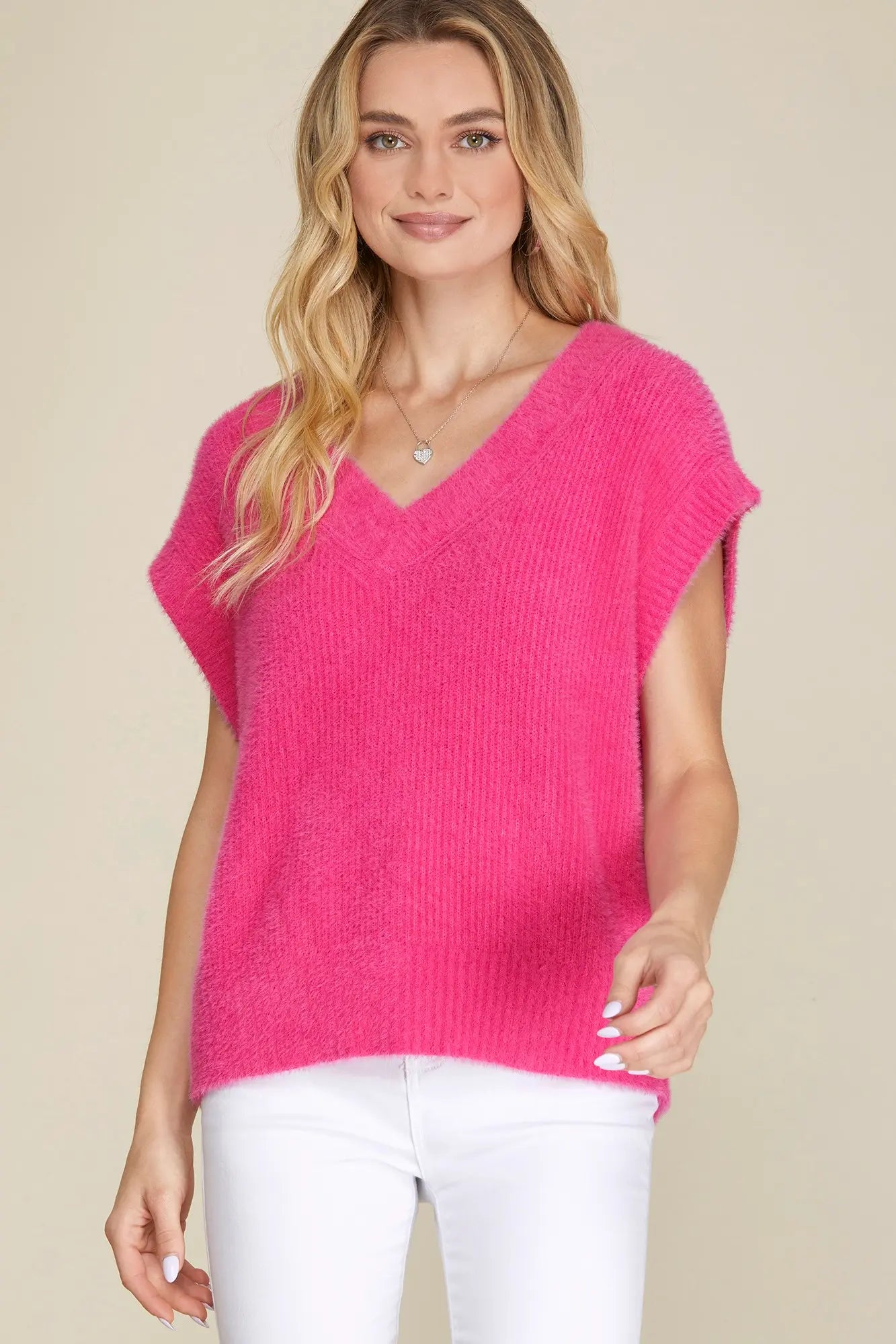 V-Neck Fuzzy Sweater