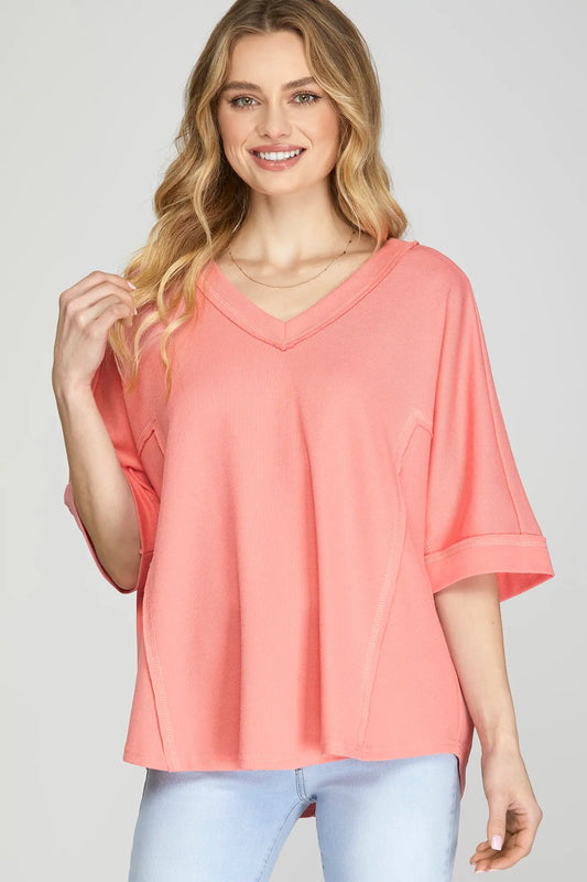 V-Neck Top With Raw Hem