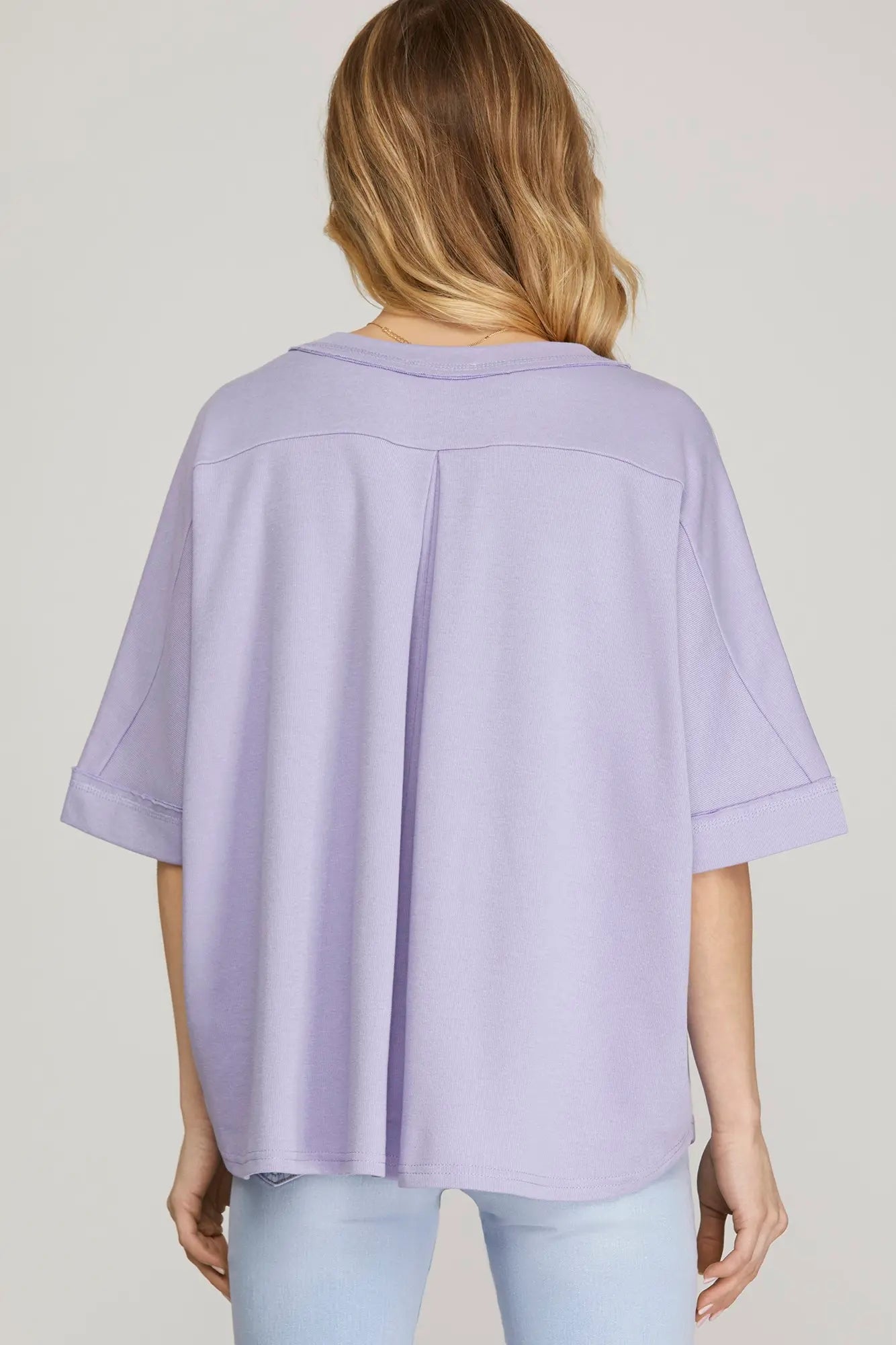 V-Neck Top With Raw Hem