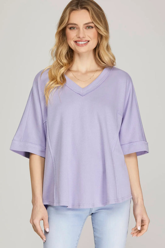 V-Neck Top With Raw Hem
