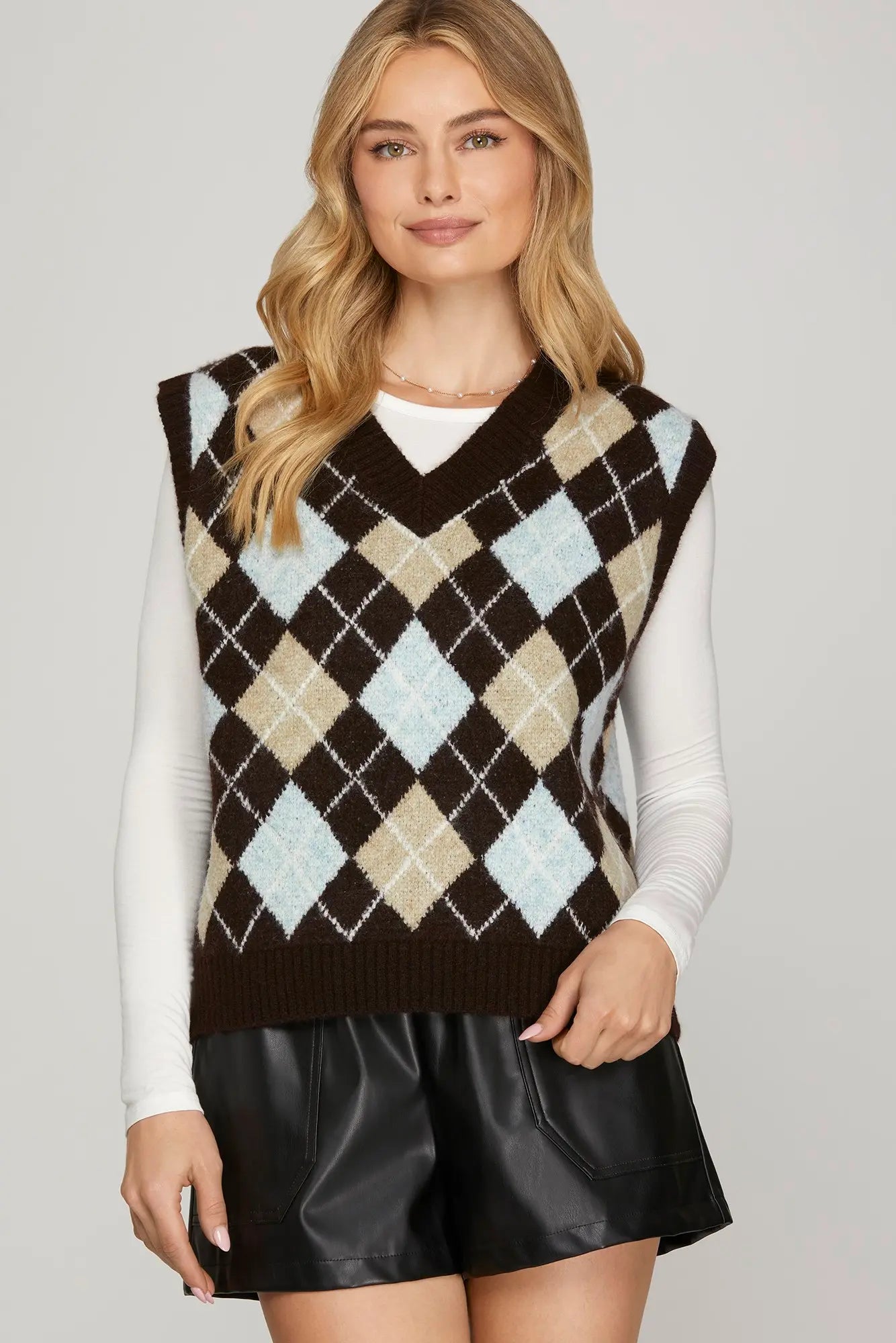 Argyle V-Neck Sweater