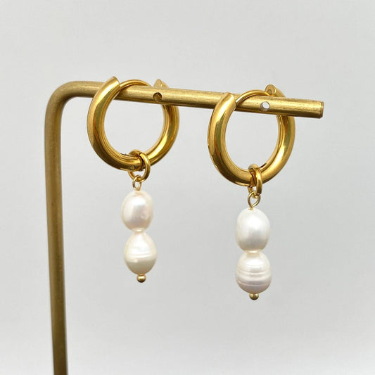 Pearl Charm 18K Gold Plated Huggie Earrings