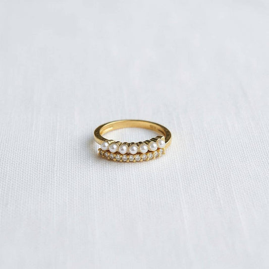 Vintage Geometric Ring with Pearl Accent