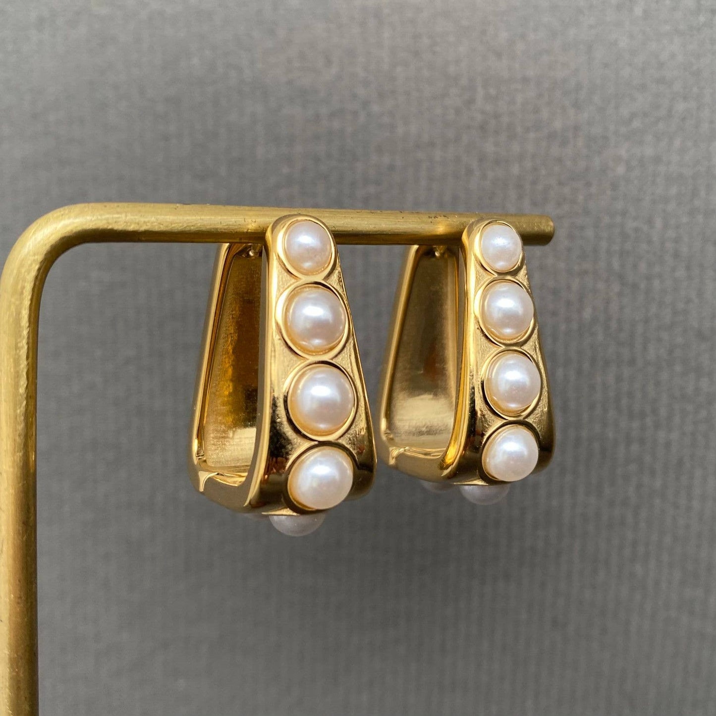 Pearl Inlaid 18K Gold Plated Huggie Earrings