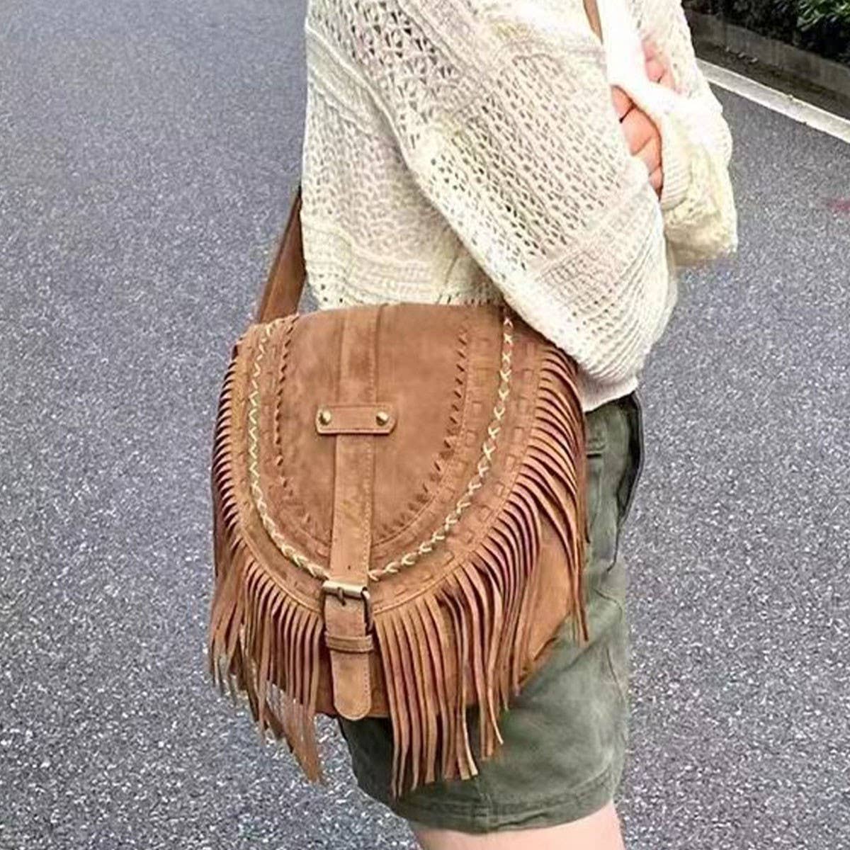 Suede Tassel Shoulder Bag