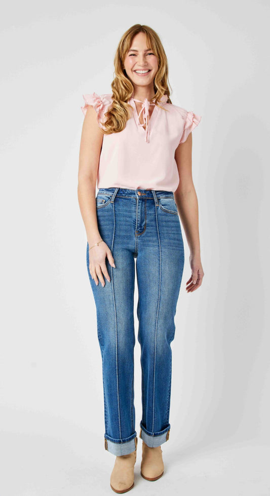 Judy Blue Front Seam Detail & Cuffed Straight Jeans