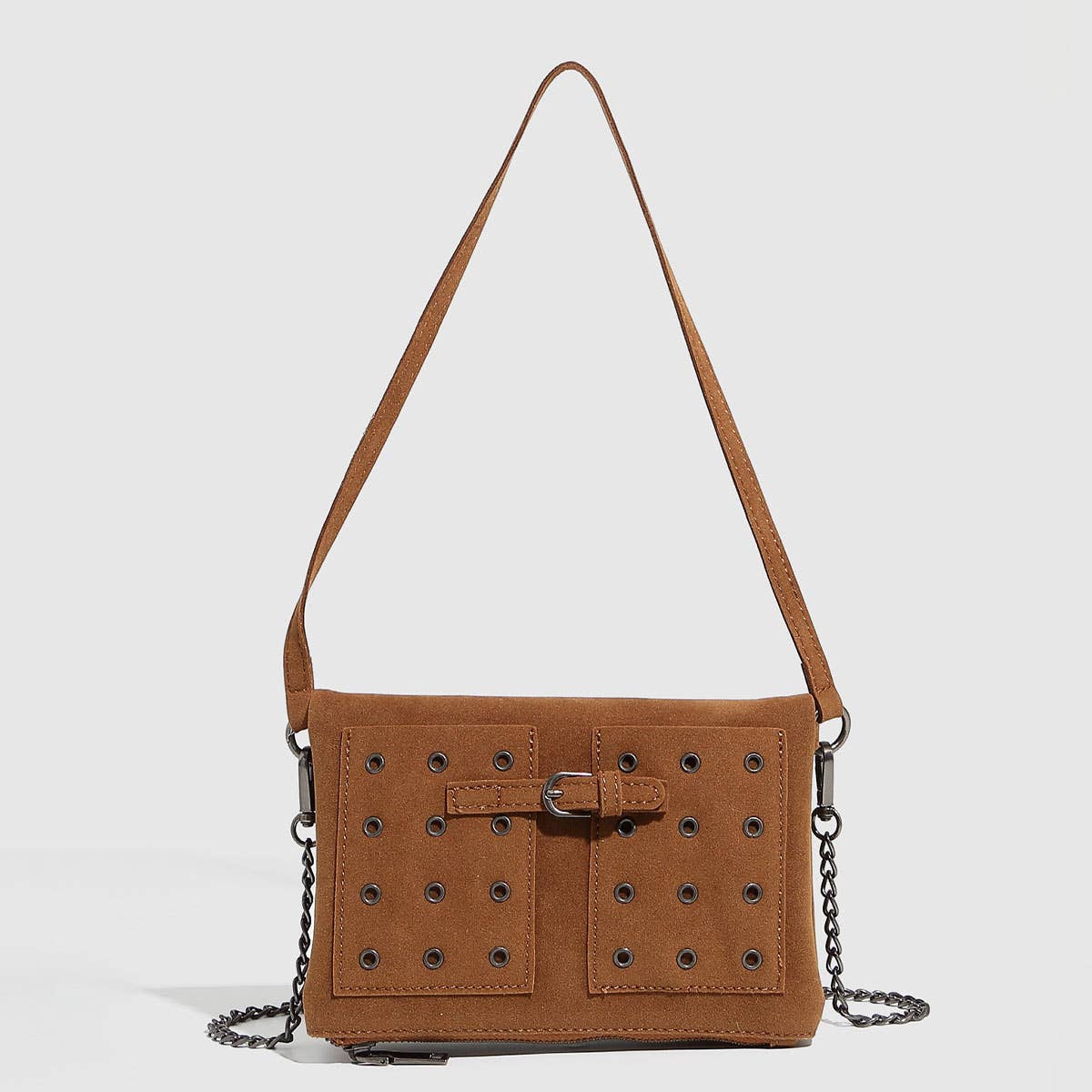 Vintage Suede Chain Studded Envelope Purse