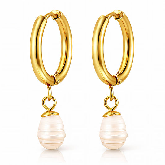 Huggie Hoops with Freshwater Pearl Drops