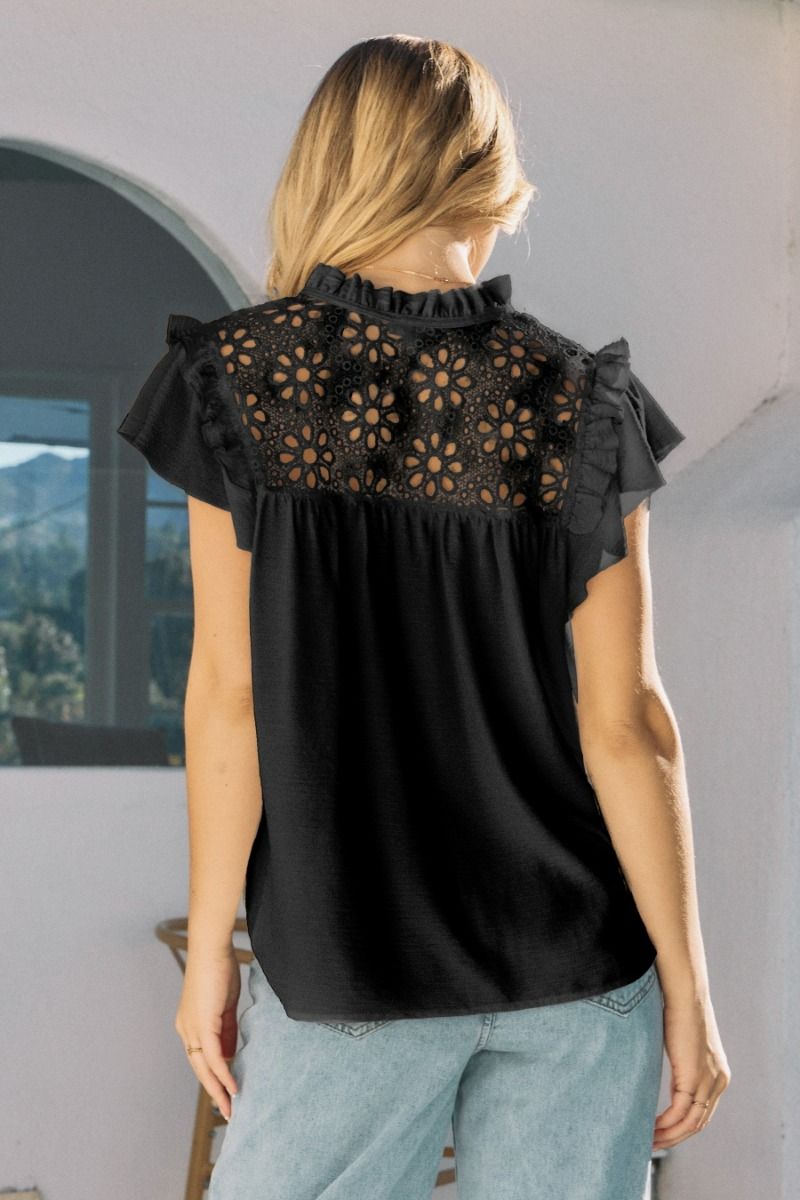 Eyelet Embroidered Yoke Blouse