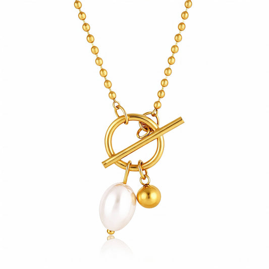 Toggle Necklace with Gold and Pearl Drops