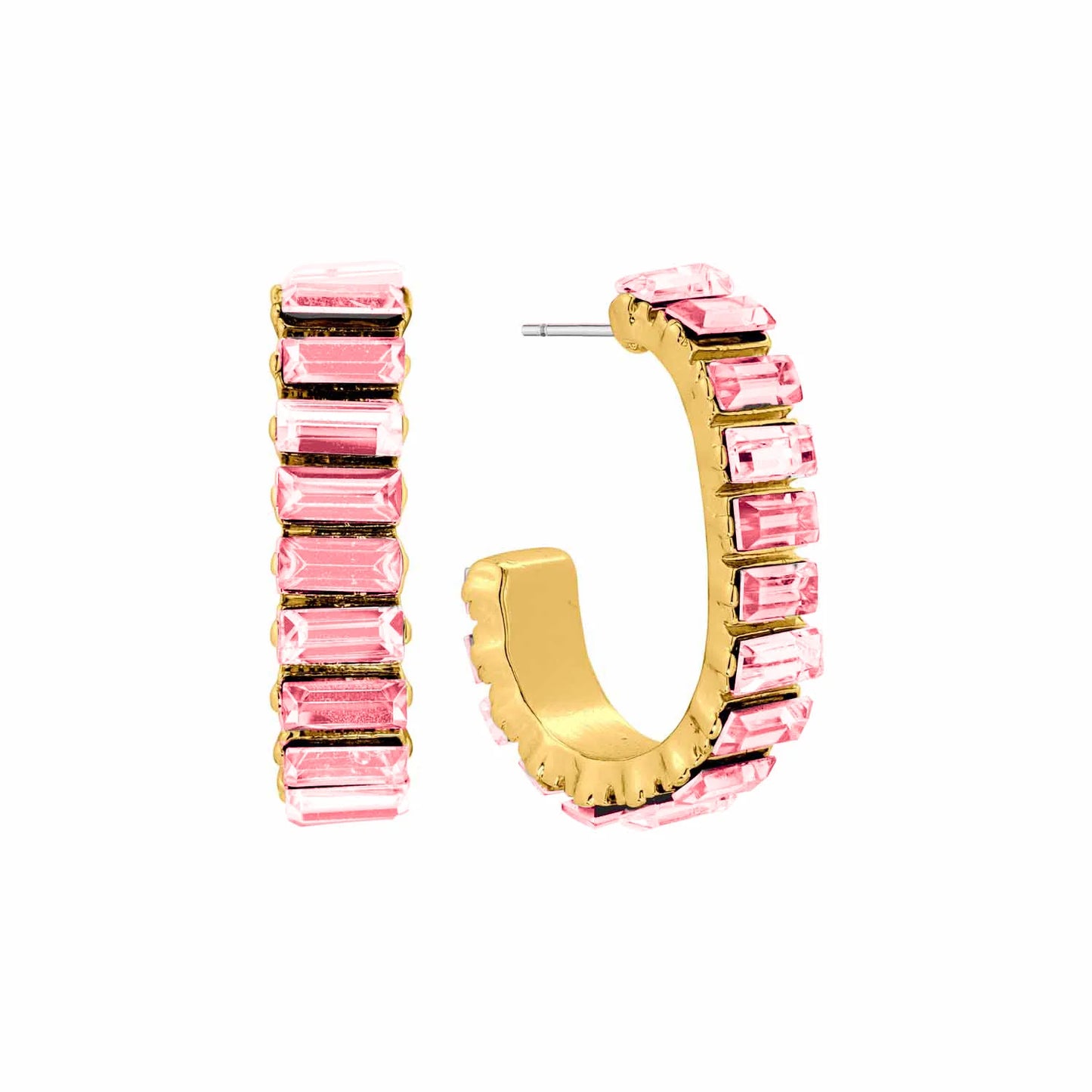 Baguette Pink Crystal Hoops