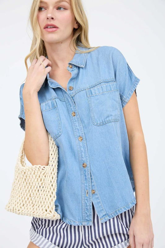 Chambry Collared Short Sleeve Button Down Shirt