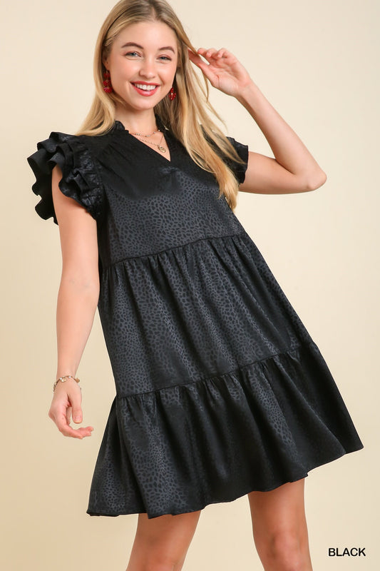 Animal Jacquard V-Notched Layered Dress