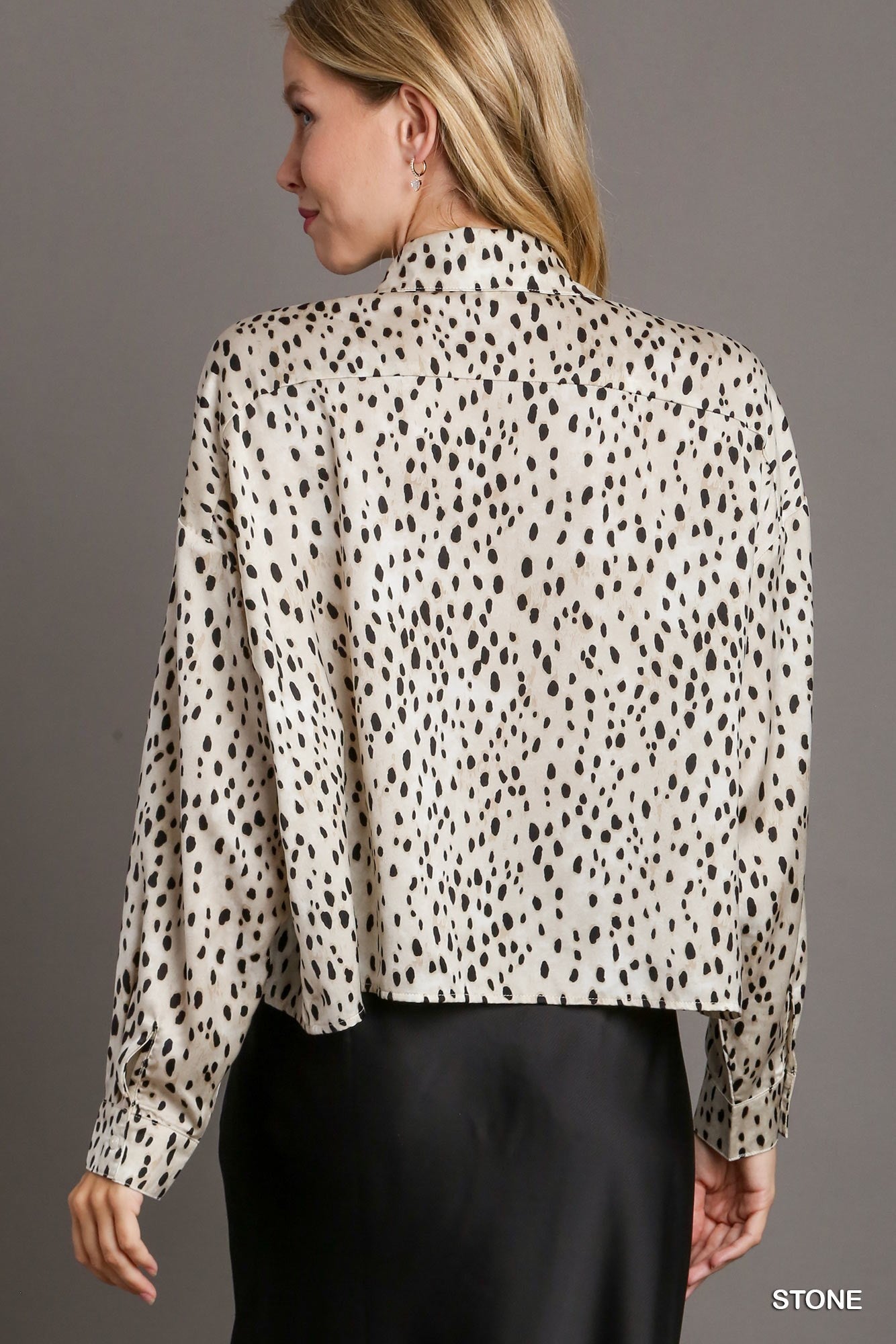 Animal Print Long Sleeve Top with Chest Pocket