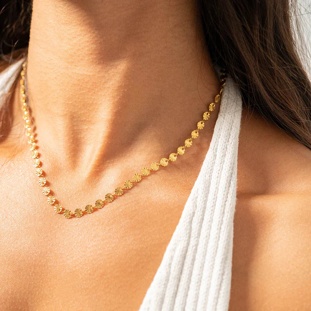 18K Gold PVD Stainless Steel Sunburst Chain Necklace