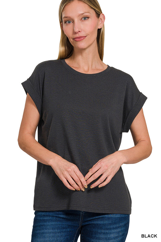 Cotton Modal Slub Rolled Sleeve Tee