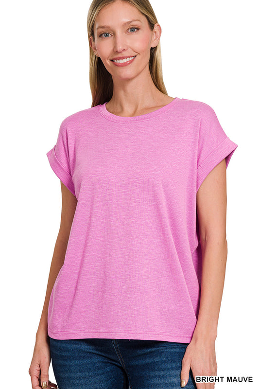 Cotton Modal Slub Rolled Sleeve Tee