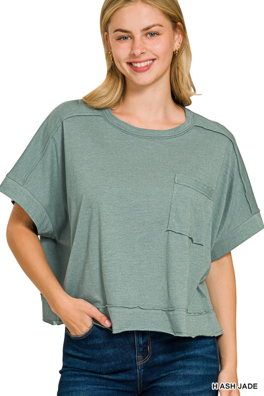 Exposed Seam Oversized Crop Box Tee