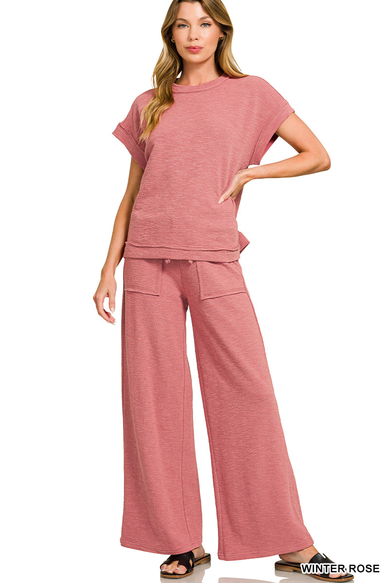 Slub Short Sleeve Tee and Long Pants Set