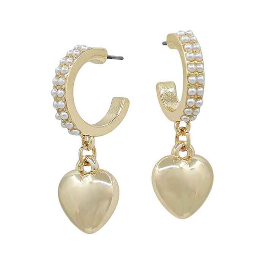 Pearl Hoops with Heart Drop