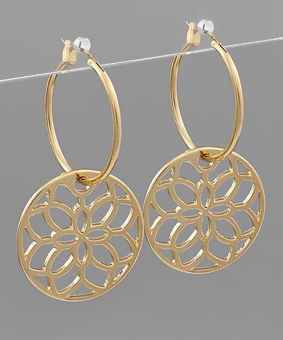 EP29626-001 Filigree Disc Dangle Hoops
