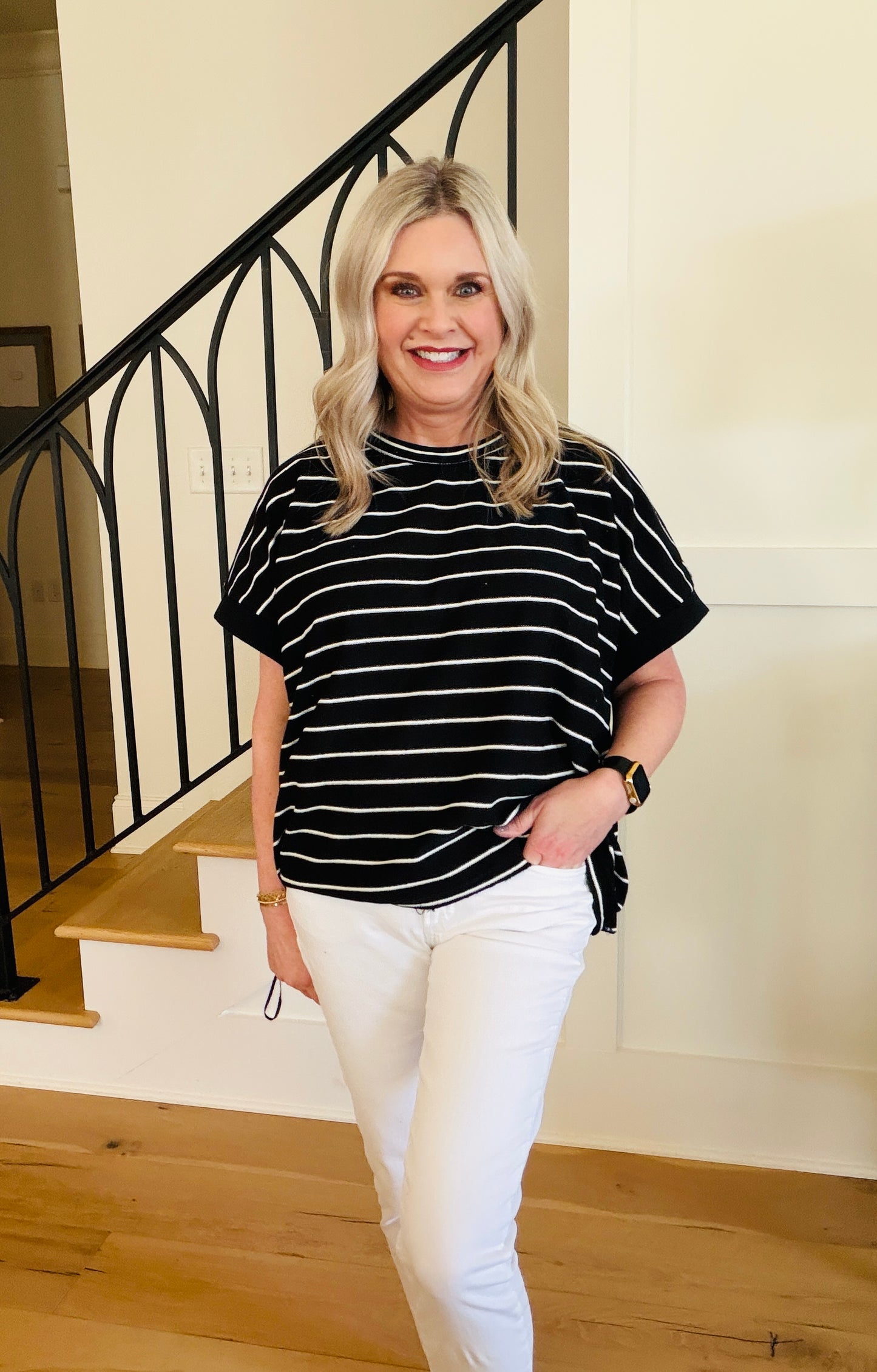 Black and White Knit Boxy Shirt