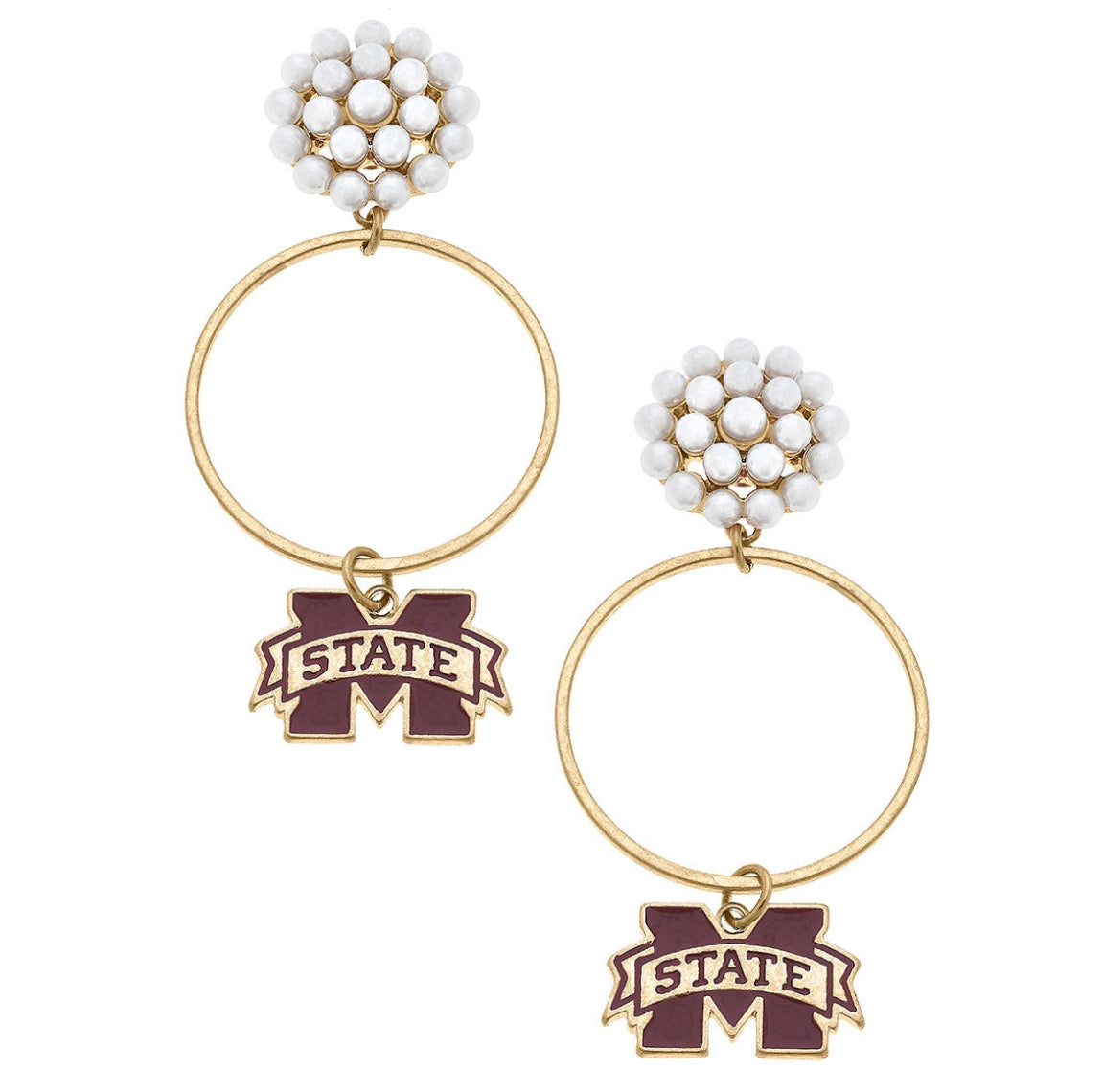 Mississippi State Bulldogs Pearl Cluster Enamel Hoop Earring