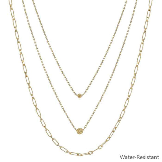 Gold Chain with Bead Triple Layered Necklace