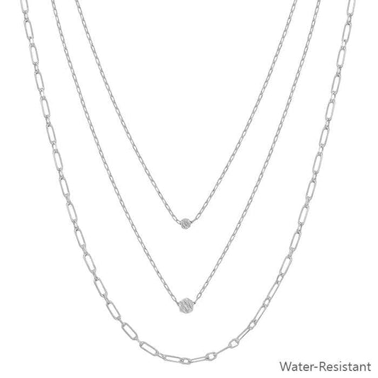 Silver Chain with Bead Triple Layered  Necklace