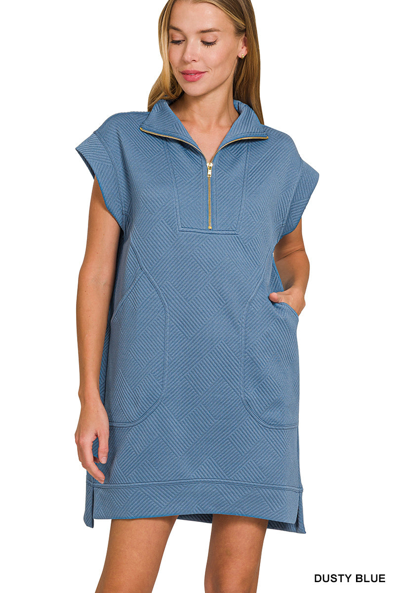 Textured Knit Jacquard Quarter Zip Dress