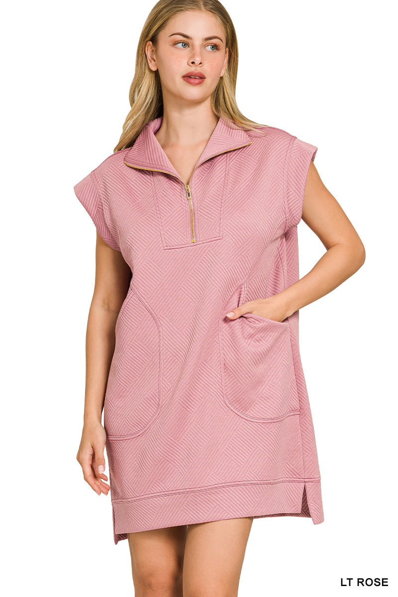 Textured Knit Jacquard Zip Dress