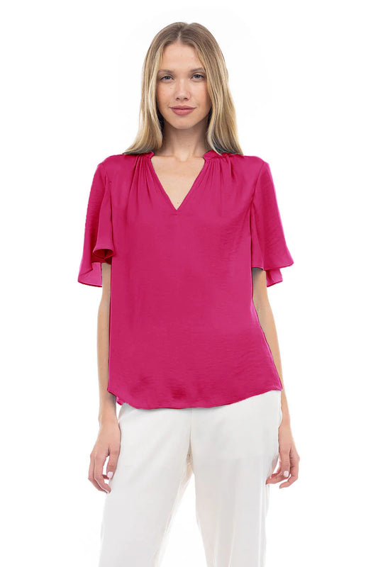 Flirty Short Sleeve Boxy Satin Blouse