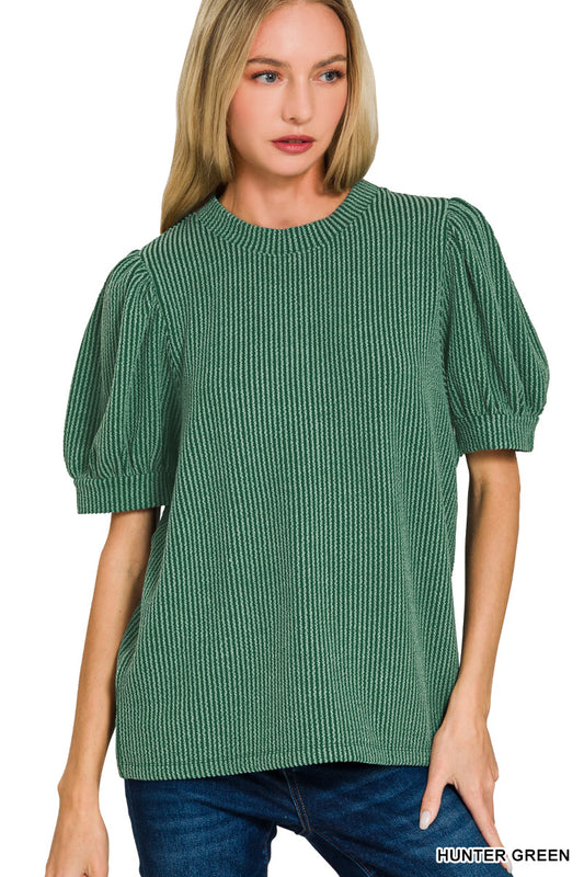 Ribbed Puff Sleeve Top
