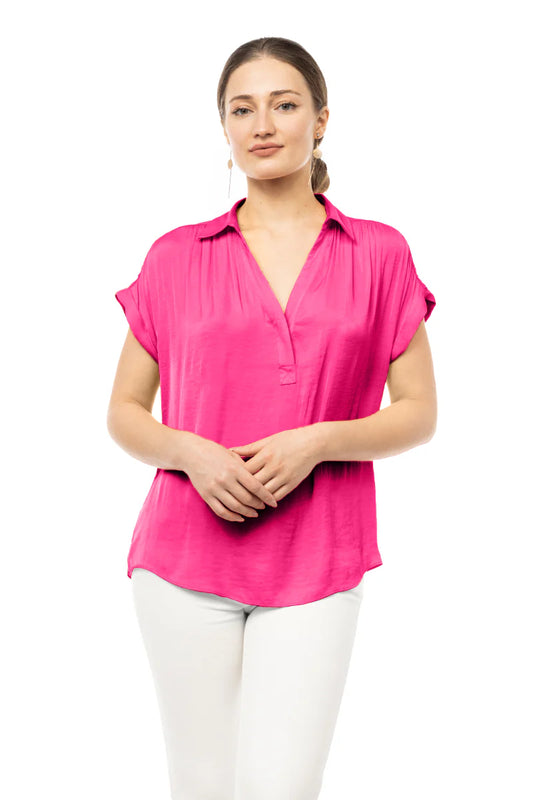 Half Placket Short Sleeve Blouse