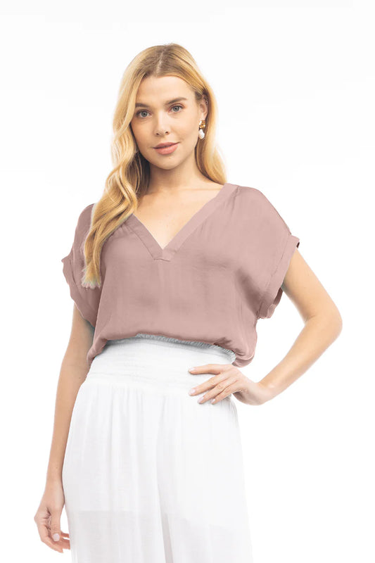 Short Sleeve V-Neck Drop Sleeve Tee