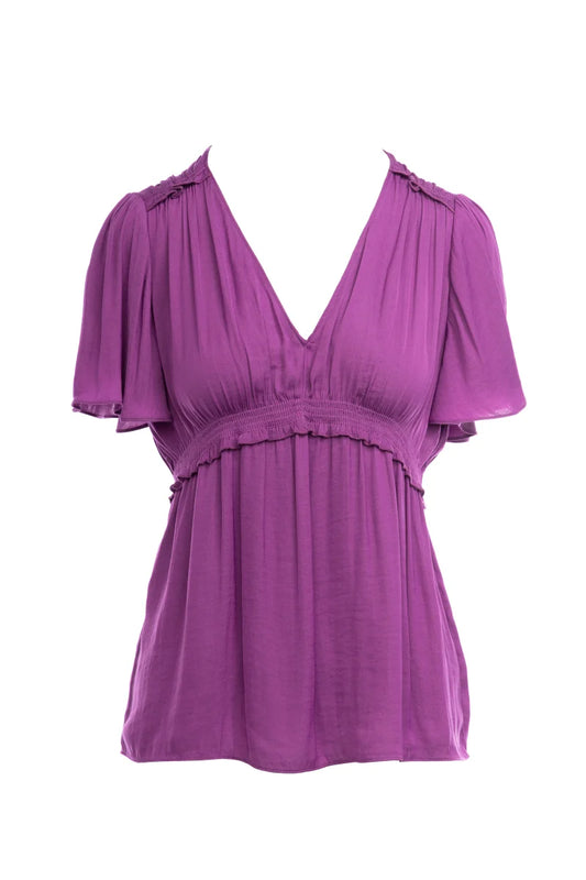 Flutter Half Sleeve Blouse With Smock Detailing