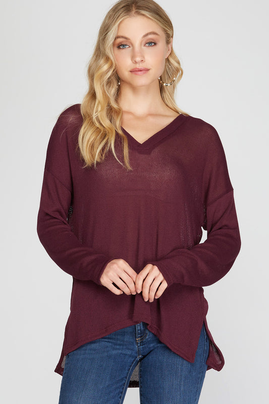 Long Sleeve V-Neck Knit Top