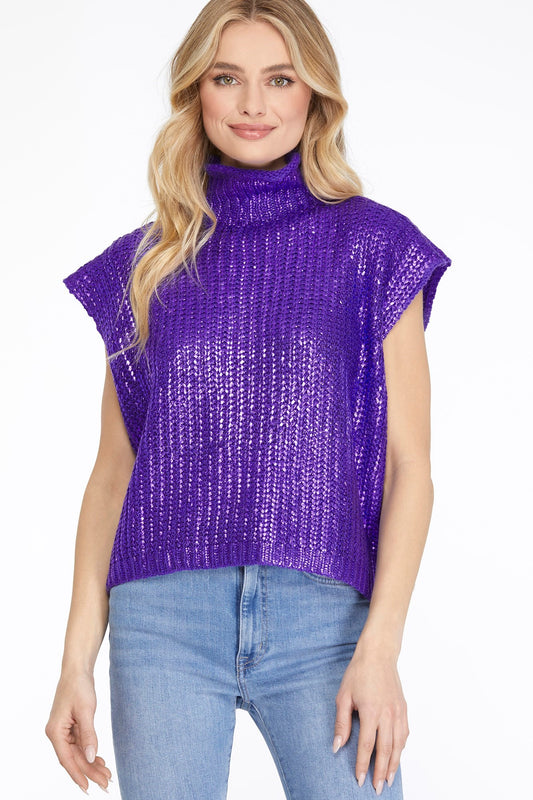 Metallic Mockneck Foil Sweater