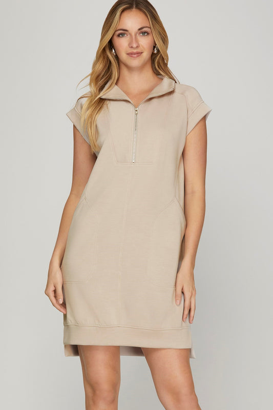 Drop Shoulder Half Zip Knit Dress