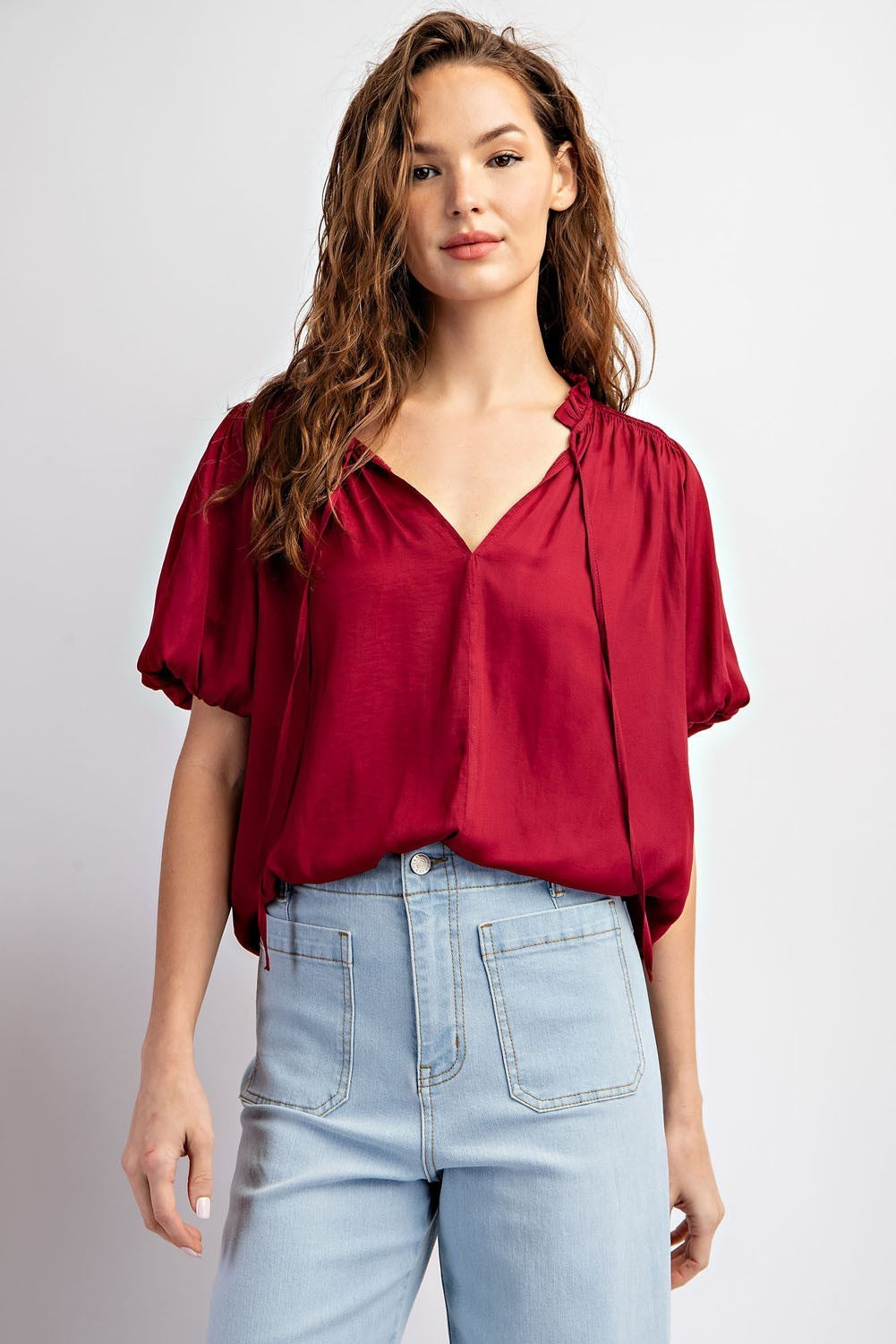 V-Neck Tie Front Blouse