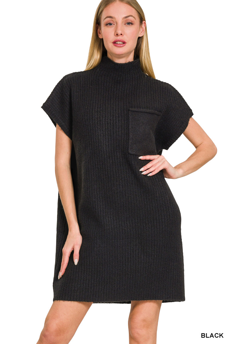 Mock Neck Short Sleeve Sweater Dress