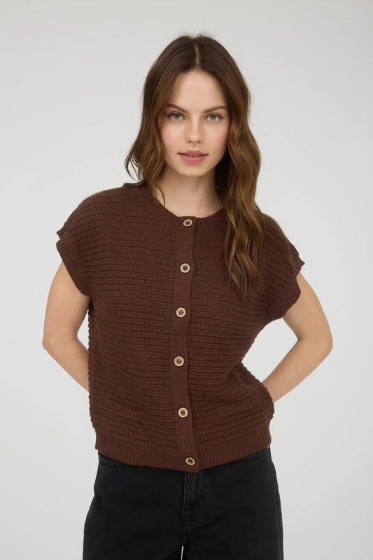 Button Down Short Sleeve Knit Cardigan Vest