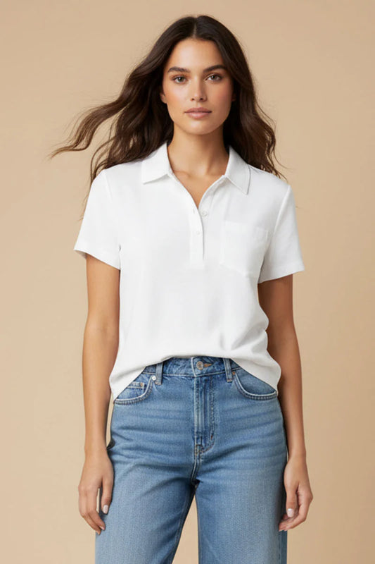 White Satin Polo Tee