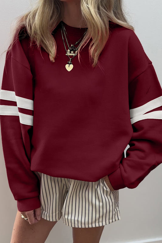 Preppy Striped Sleeve Loose Sweatshirt