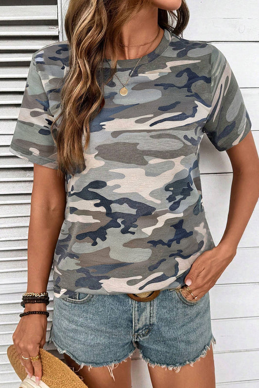 Camo Print Crew Neck Short Sleeve Tee